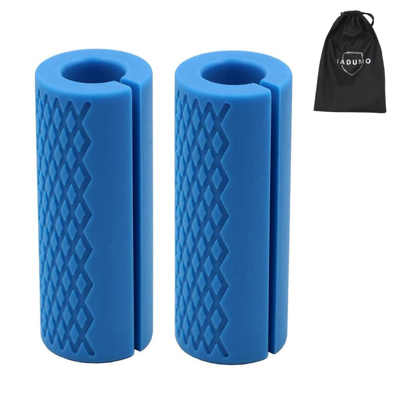 IADUMO Bar Grips for Weightlifting Thick Barbell Bar Grips Gym Grips Pull Up Bar  Rope Grips Dumbbell Grips Arm Blaster Adapter for Powerlifting Rack Ergonomic (Blue) - Image 1